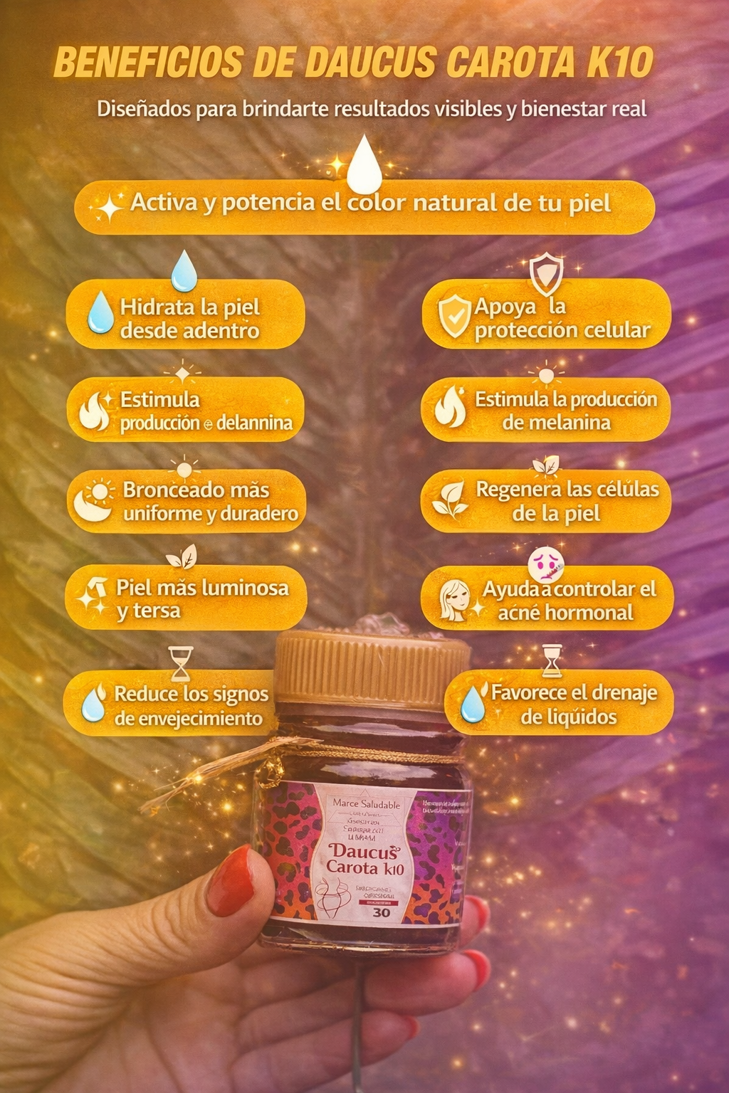 Daucus Carota K10 Daucota, tu mejor aliado para una piel sana, luminosa y radiante.    Daucota, your best ally for healthy, radiant, glowing skin.